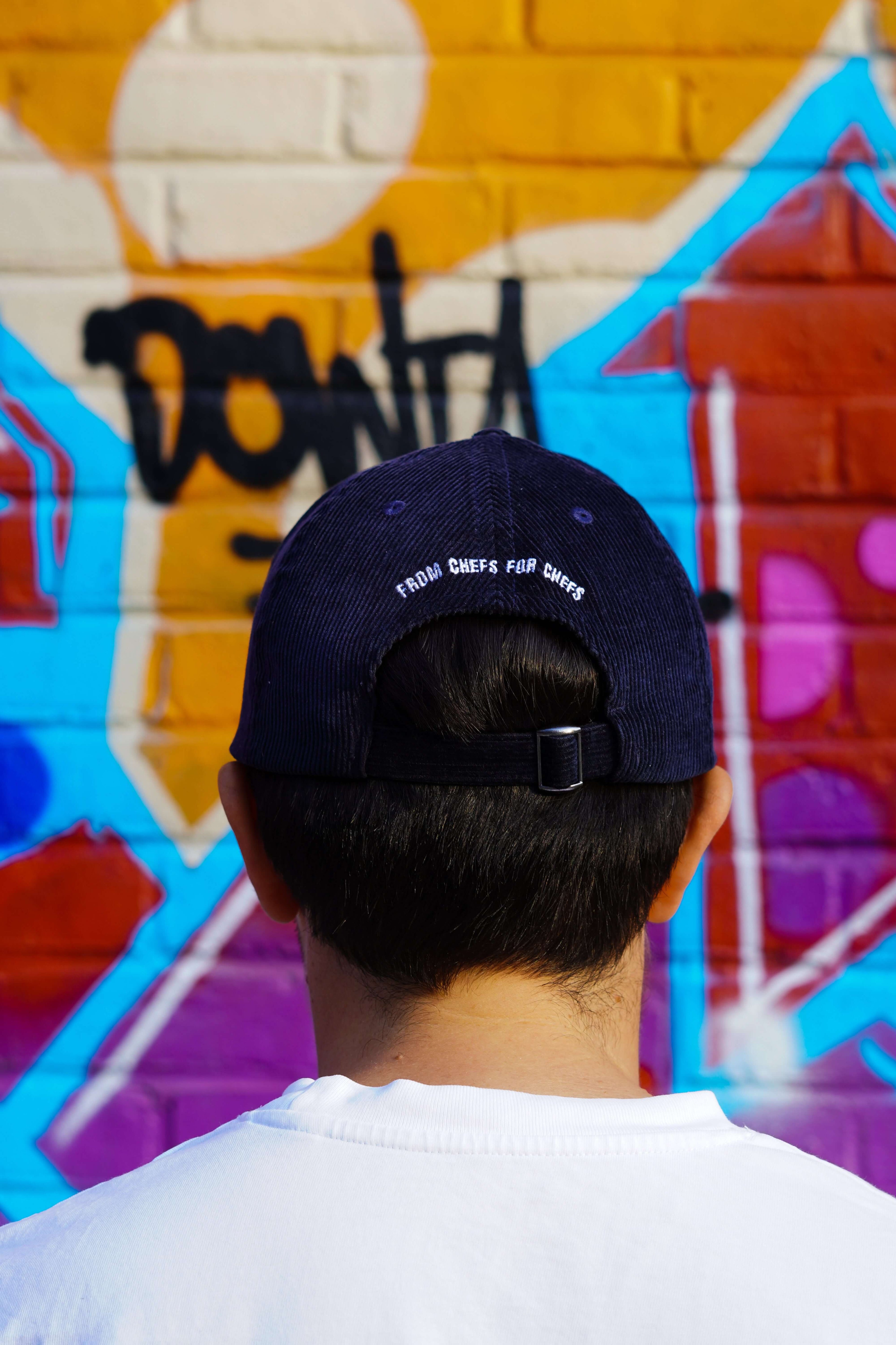 Navy corduroy 6-panel cap - Edit Studio London chef workwear