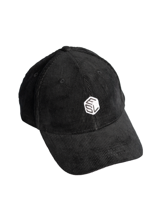 Black corduroy 6-panel cap — Edit Studio London chef workwear