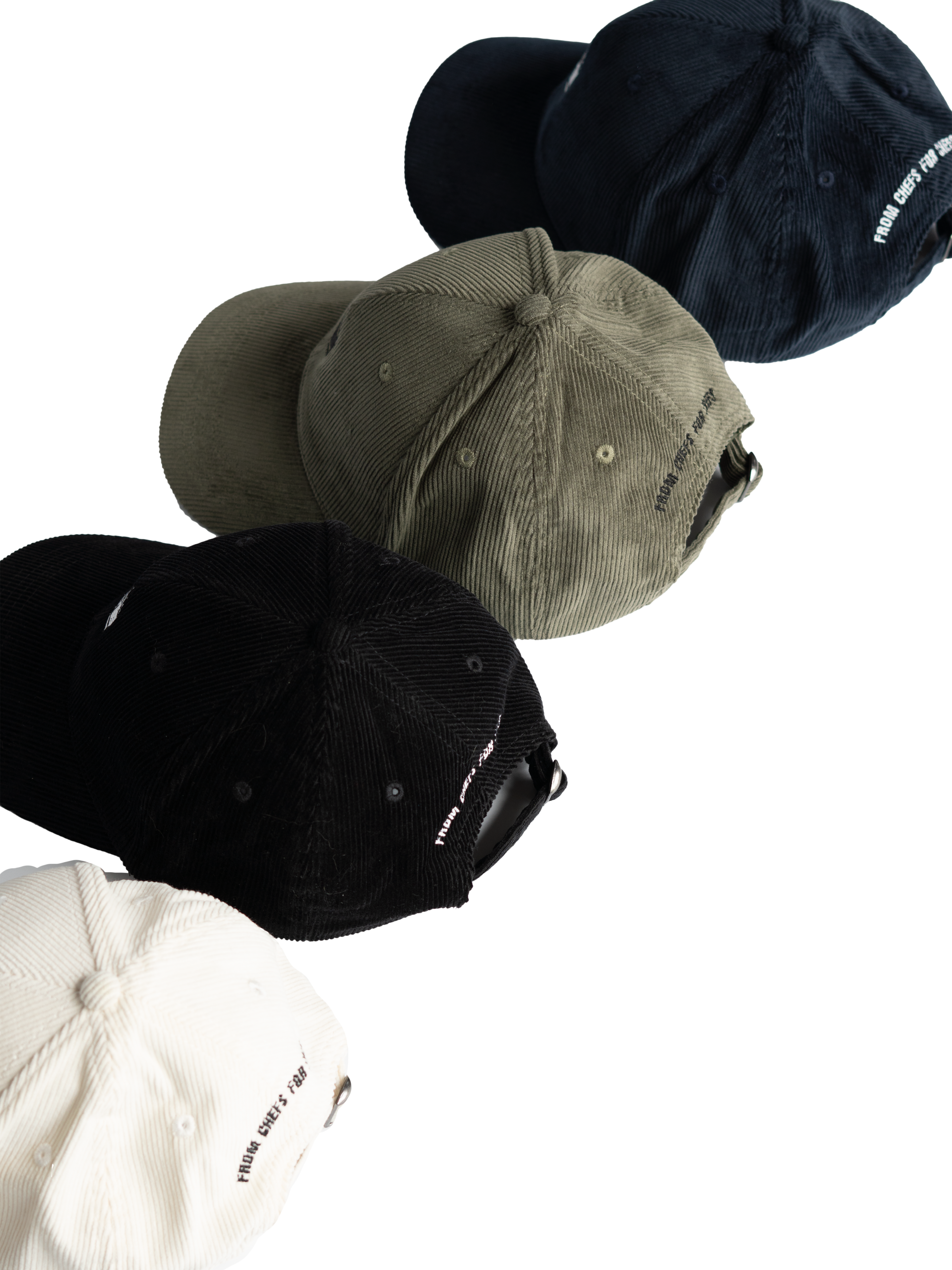 Black corduroy 6-panel cap — Edit Studio London chef workwear